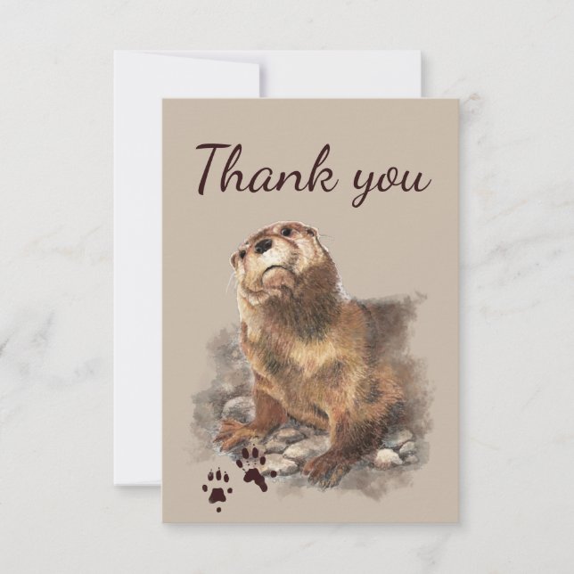 Vielen Dank Niedlich Otter & Footprints Tierart Dankeskarte (Vorderseite)