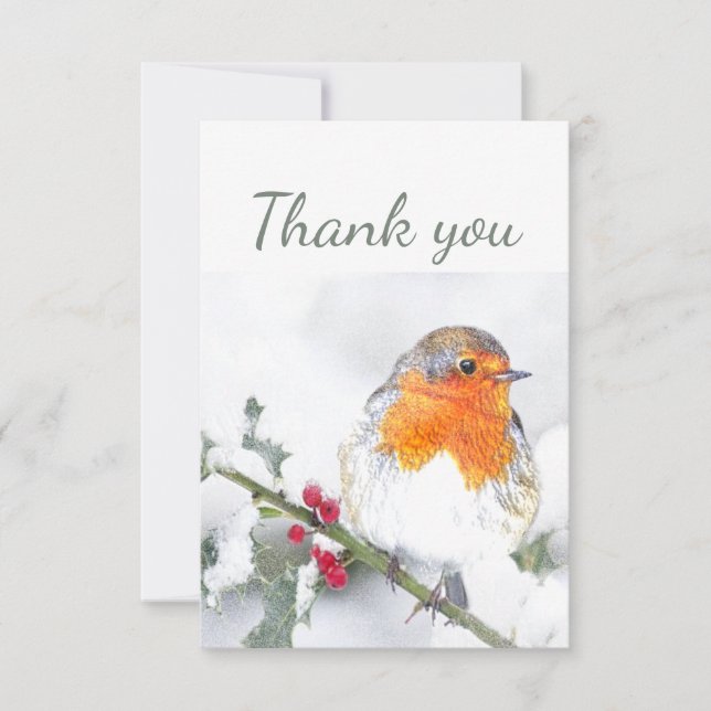 Vielen Dank Niedlich Winter English Robin Bird Art Dankeskarte (Vorderseite)