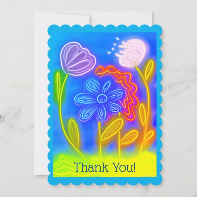 Vielen Dank Niedliche Blume Zeichnend Dankeskarte (Vorderseite)