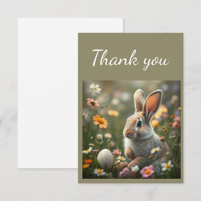 Vielen Dank Niedliche Bunny Rabbit Ostereier Blume Dankeskarte (Vorne/Hinten)