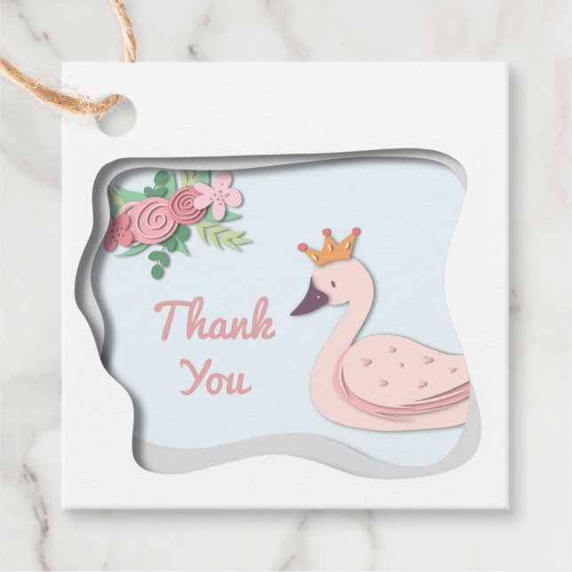 Vielen Dank Niedliche Elegant Floral Pink Swan mit Geschenkanhänger (Vorderseite)