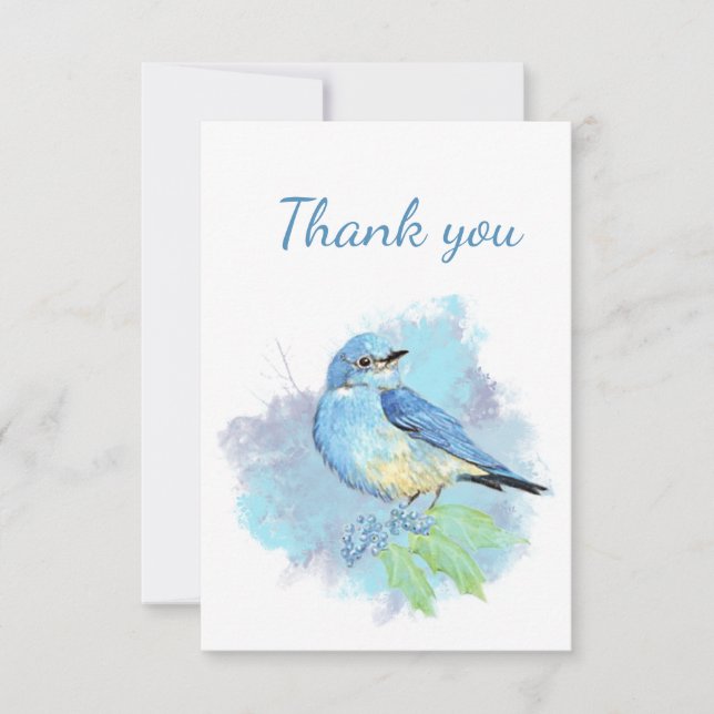 Vielen Dank Niedliche Wasserfarbe Bluebird Garden  Dankeskarte (Vorderseite)