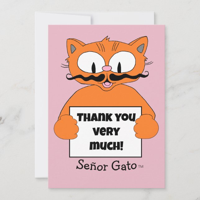 Vielen Dank! Niedlicher Cartoon Mustache Cat Dankeskarte (Vorderseite)