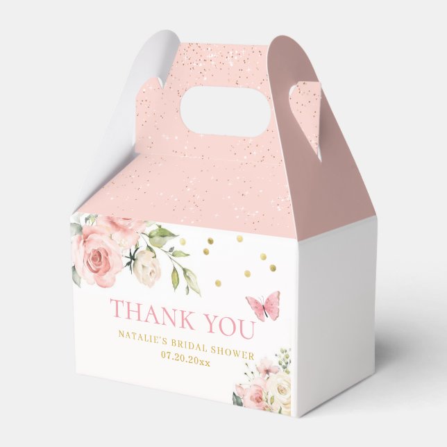 Vielen Dank, Niedlicher Flora Pink Gold Glitzer Geschenkschachtel (Vorderseite)