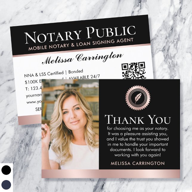 Vielen Dank Notary Public Foto Rose Gold Black Visitenkarte (Von Creator hochgeladen)