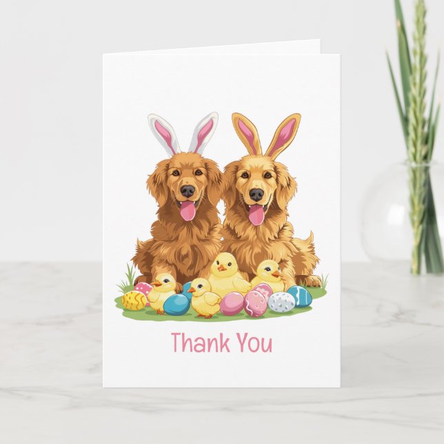 Vielen Dank Oster Golden Retriever Hunde Bunny Ear Dankeskarte (Vorderseite)