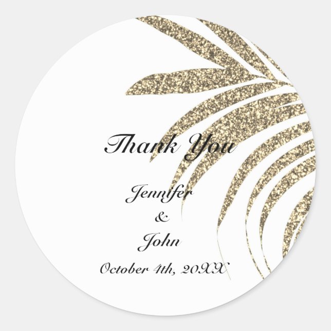 Vielen Dank Palm Tree Gold Leaf Glittery Wedding Runder Aufkleber (Vorderseite)