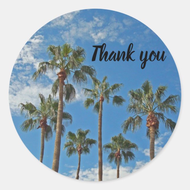 Vielen Dank Palm Trees und Blue Sky Paradise Runder Aufkleber (Vorderseite)