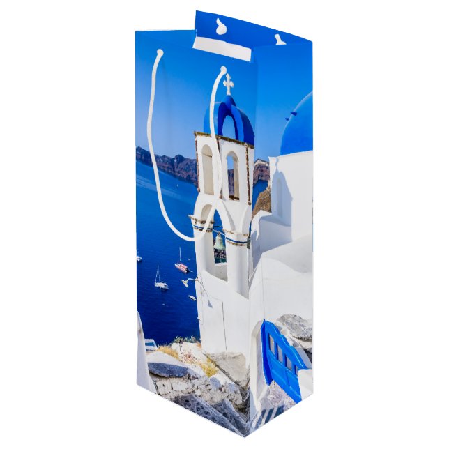 Vielen Dank Papiertüte Oia Santorini Geschenktüte Für Weinflaschen (Rückseite Schrägansicht)