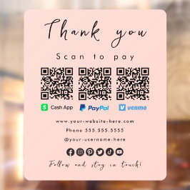 Vielen Dank Paypal Venmo Cash App Qr Code Rosa Fensteraufkleber
