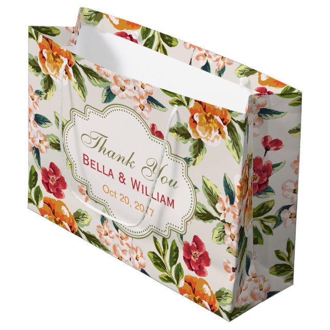 Vielen Dank - Personalisiert Elegant Stilvoll flor Große Geschenktüte (Vorderseite Schrägansicht)