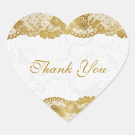 Vielen Dank, Personalisiert Golden White Lace Stic Herz-Aufkleber
