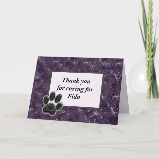 Vielen Dank Pet Sitter Reich Lila mit Paw Print Karte (Vorderseite)