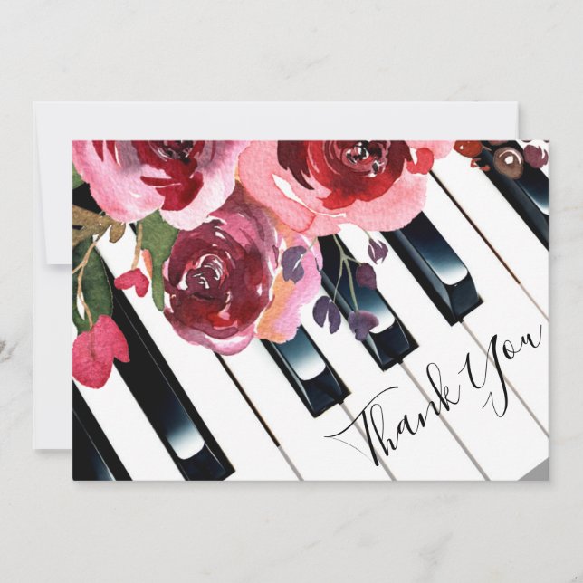 Vielen Dank Piano Aquarellblumen Dankeskarte (Vorderseite)