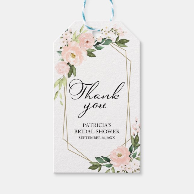 Vielen Dank - Pink Blush Blume Geometrisch Geschenkanhänger (Vorderseite)