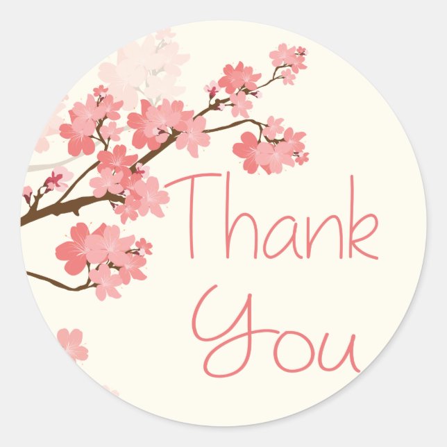 Vielen Dank Pink Cherry Blossom Floral Stickers (Vorderseite)