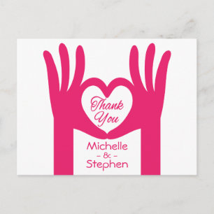 Vielen Dank Pink Fuchsia Hand Herz Personalisiert Postkarte