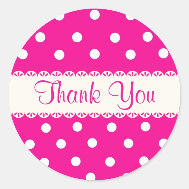 Vielen Dank, Pink Fuschia & White Polka Dot Sticke Runder Aufkleber (Vorderseite)