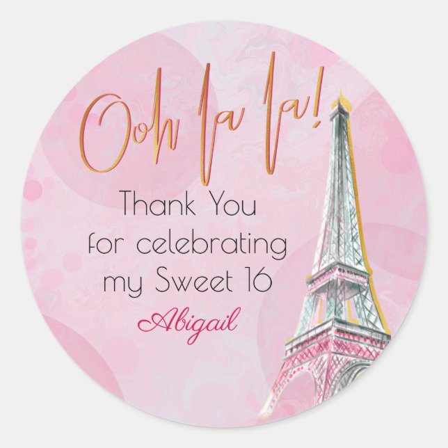 Vielen Dank Pink Gold Paris Eiffelturm Sweet 16 Runder Aufkleber (Vorderseite)