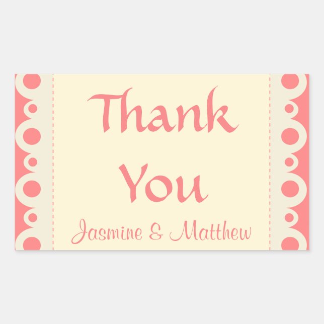 Vielen Dank Pink Personalisiert Dot Wedding Sticke Rechteckiger Aufkleber (Vorderseite)
