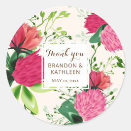 Vielen Dank, Pink & Red Clover Floral Wedding Runder Aufkleber