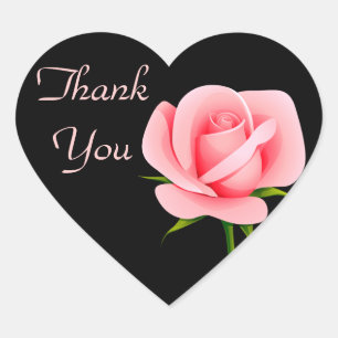 Vielen Dank Pink Rose Black Grußaufkleber / Label Herz-Aufkleber
