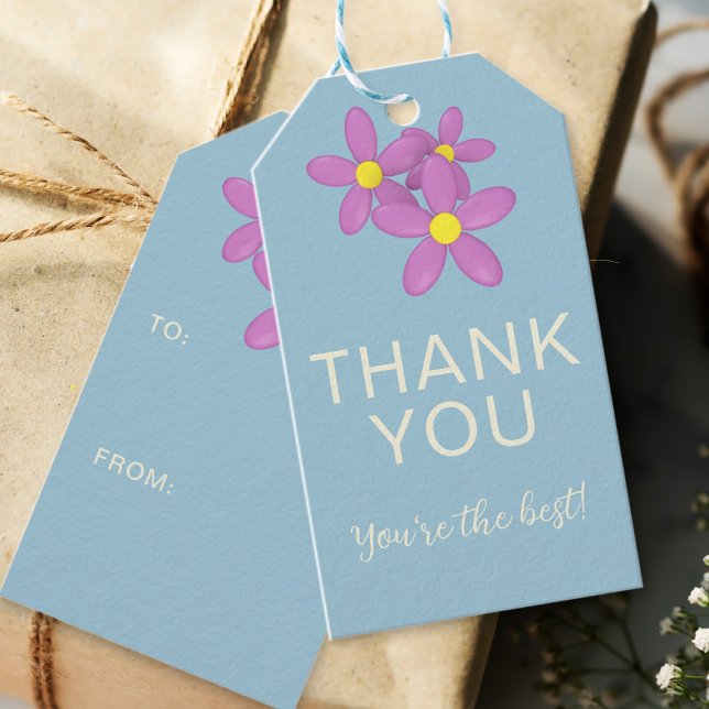 Vielen Dank Pink und Blue Floral Geschenketiketten Geschenkanhänger (Pretty pink and blue floral thank you gift tags just for you)