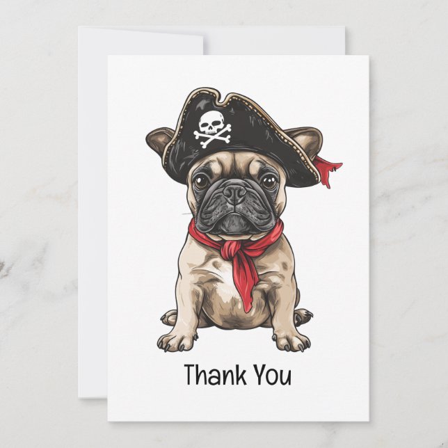 Vielen Dank, Pirate French Bulldog Skull Crossbone Dankeskarte (Vorderseite)