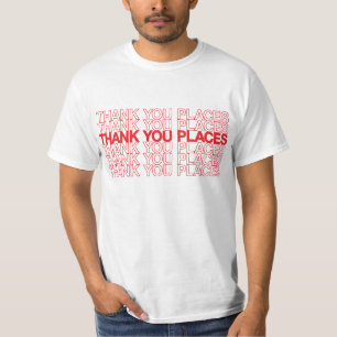 Vielen Dank Plätze Einkaufstasche roten Text T-Shirt