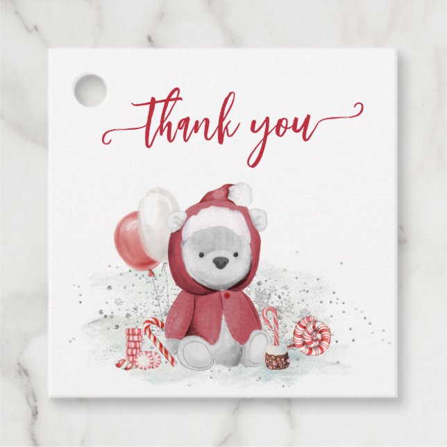 Vielen Dank Polar Bear Santa Christmas Baby Dusche Geschenkanhänger (Vorderseite)