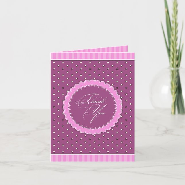 Vielen Dank Polka Pink Lila Card Dankeskarte (Vorderseite)