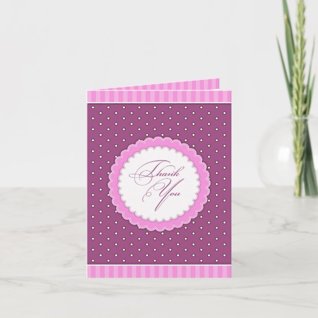 Vielen Dank Polka Pink Lila Card Dankeskarte (Vorderseite)