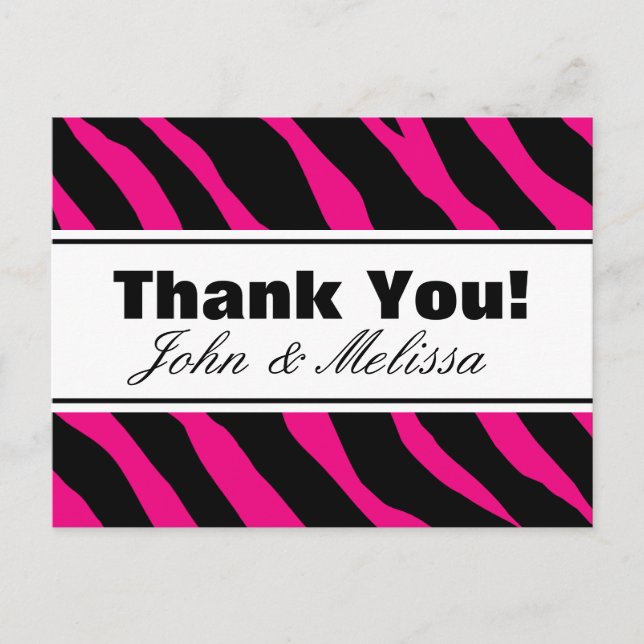 Vielen Dank Postkarten mit heißen rosa Zebrastreif (Vorderseite)
