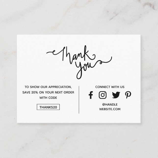 Vielen Dank Promo Code Social Media Icons Visitenkarte (Vorderseite)