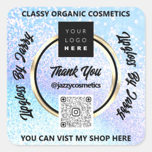 Vielen Dank, QR-Code Logo Blue Glitzer Quadratischer Aufkleber