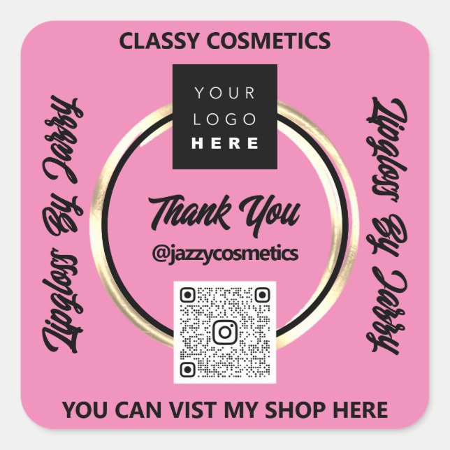 Vielen Dank QR Code Logo Golden Circle Pink Quadratischer Aufkleber (Vorderseite)