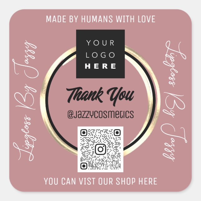 Vielen Dank QR Code Logo Scan Gold Rose Quadratischer Aufkleber (Vorderseite)