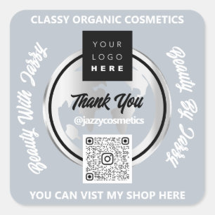 Vielen Dank QR Code Logo Silver MAP Globe Grau Quadratischer Aufkleber