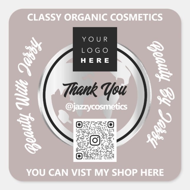 Vielen Dank QRCode Logo Silver Map Globe Rose Quadratischer Aufkleber (Vorderseite)