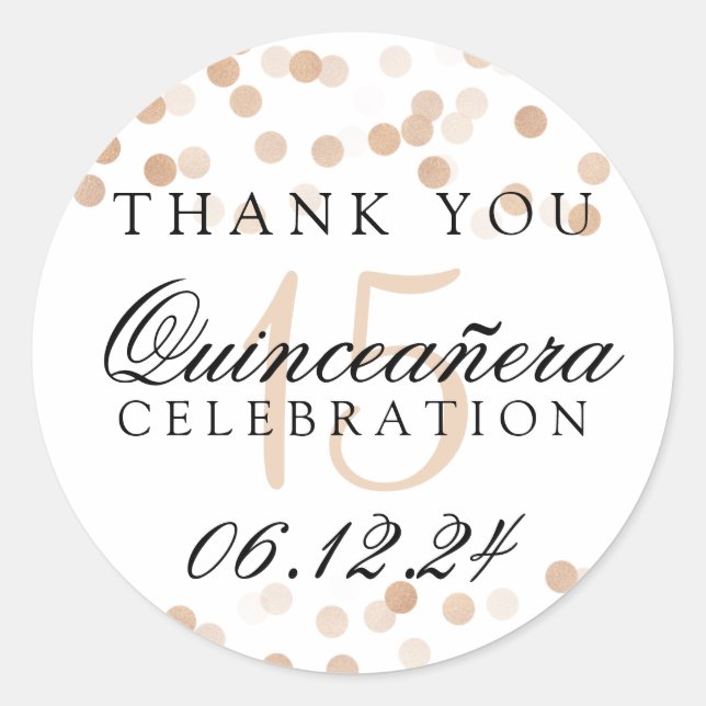 Vielen Dank Quinceanera Copper Foil Glitzer Lights Runder Aufkleber (Vorderseite)