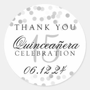 Vielen Dank Quinceanera Silver Foil Glitzer Lights Runder Aufkleber