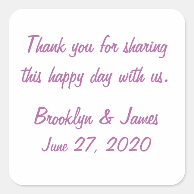 Vielen Dank Radiant Orchid Wedding Stickers (Vorderseite)