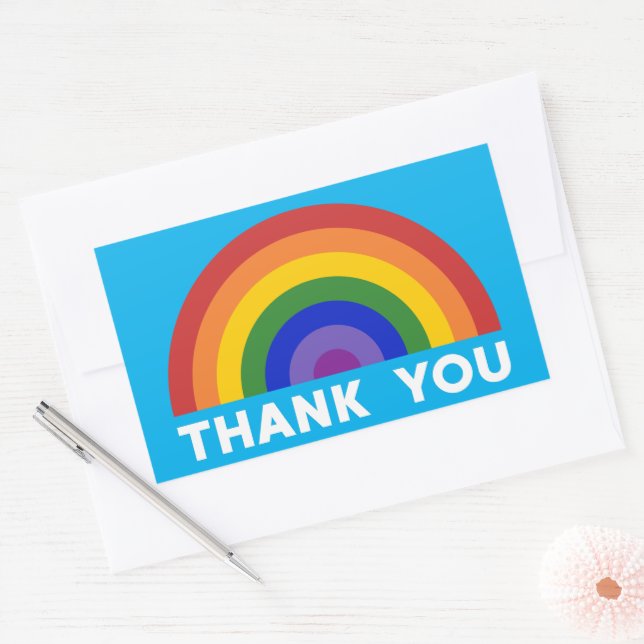 Vielen Dank, Rainbow auf Sky Blue Rechteckiger Aufkleber (Umschlag)