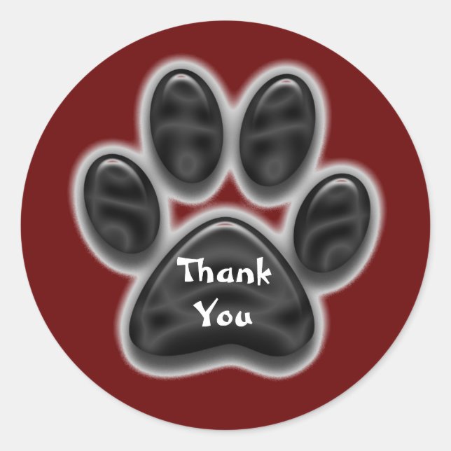 Vielen Dank Red Black Paw Print Pet Wertschätzung Runder Aufkleber (Vorderseite)