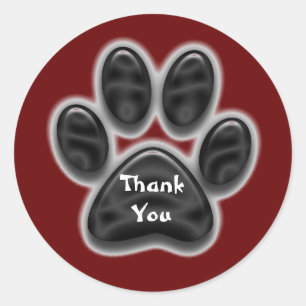 Vielen Dank Red Black Paw Print Pet Wertschätzung Runder Aufkleber
