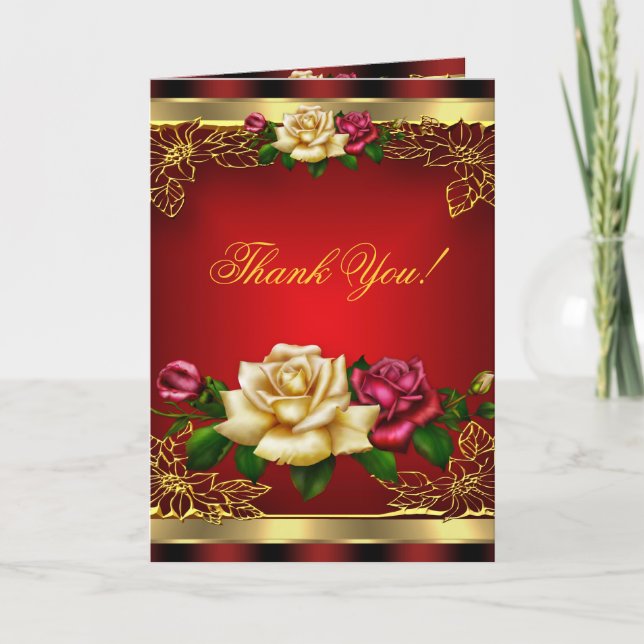 Vielen Dank, Red Cream Rose Gold Elegant 6 Dankeskarte (Vorderseite)