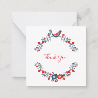Vielen Dank Red Floral Bird Modern Mitteilungskarte