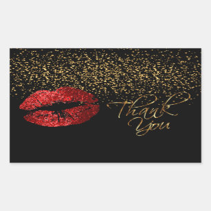 Vielen Dank - Red Lips mit Gold Confetti Rechteckiger Aufkleber