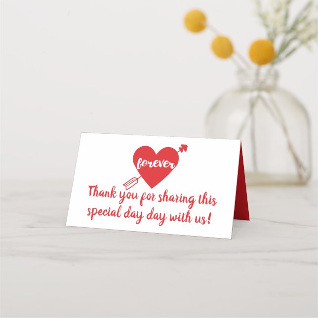 Vielen Dank Red White Heart Wedding Jubiläum Liebe Platzkarte (Vorderseite)