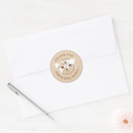 Vielen Dank Reisen Wedding World Map Boho Beige Runder Aufkleber